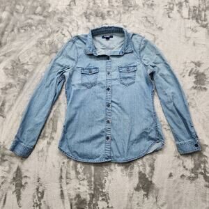 Old Navy Top Womens XS Blue Cotton Chambray Long Sleeve Button Up Casual Preppy